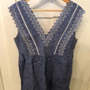 Embroidered chambray summer maternity top